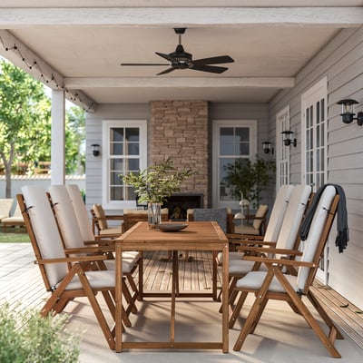 NÄMMARÖ Table+6 reclining chairs, outdoor, light brown stained/Frösön/Duvholmen beige