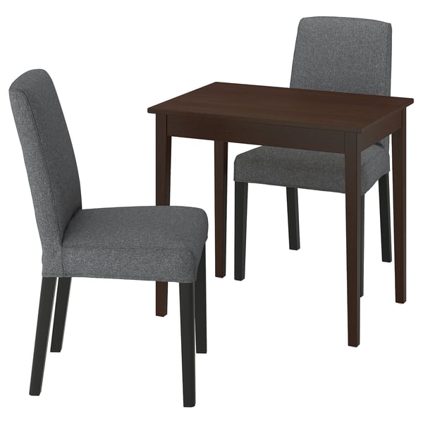 NÄSINGE / BERGMUND Table and 2 chairs, dark brown stained beech veener/Gunnared medium grey black, 80x60 cm