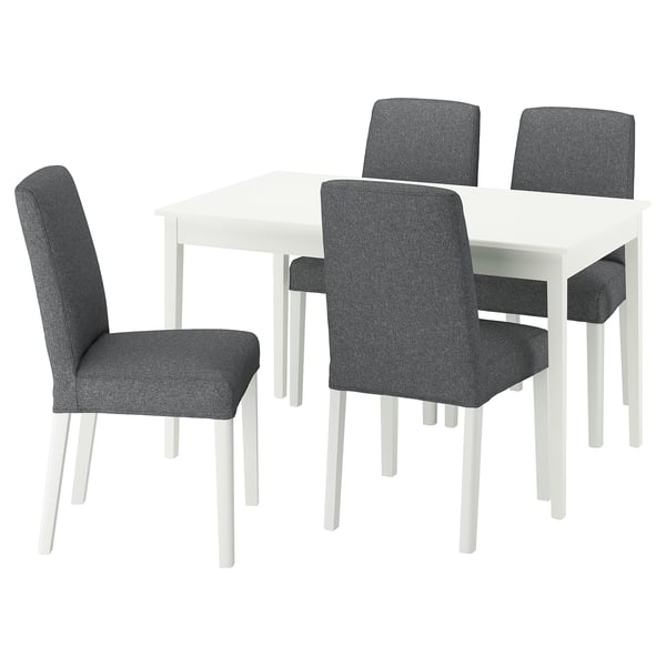 NÄSINGE / BERGMUND Table and 4 chairs, white/Gunnared medium grey white, 130/190x80 cm