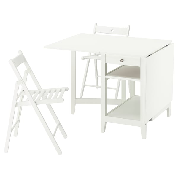 NÄSINGE / FRÖSVI Table and 2 chairs, gateleg table white/folding white, 48/104/159x85 cm