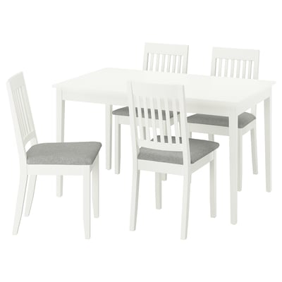 NÄSINGE / NÄSINGE Table and 4 chairs, white/white Tibbleby beige-grey, 130x80 cm