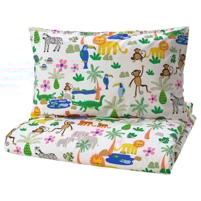 NATTHÄGER Duvet cover and pillowcase, multicolour/jungle, 150x200/50x80 cm