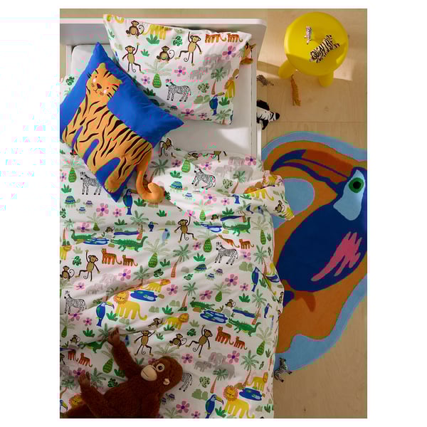 NATTHÄGER Duvet cover and pillowcase, multicolour/jungle, 150x200/50x80 cm