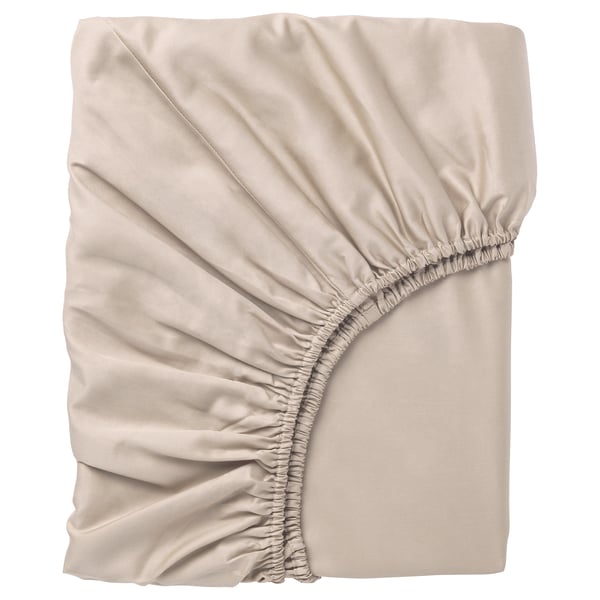 NATTJASMIN Fitted sheet, light beige, Queen