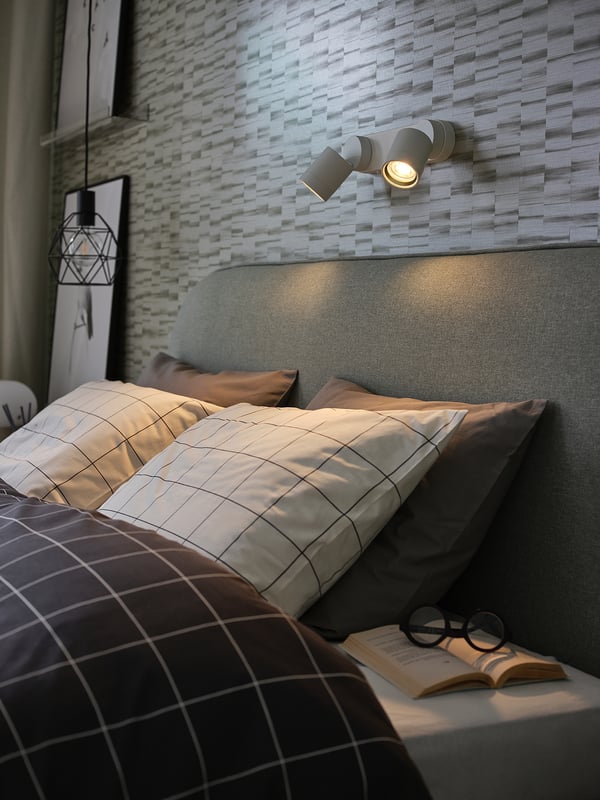 NYMÅNE Wall lamp double, wired-in, white