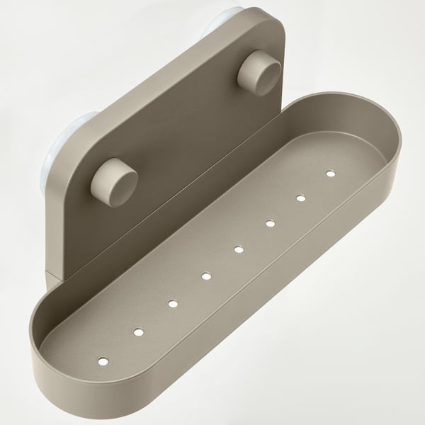 ÖBONÄS Wall shelf with suction cup, grey-beige, 28 cm