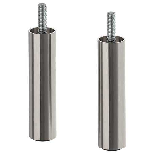 Pair of silver, cylindrical metal legs with threaded tops.