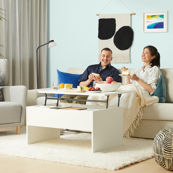 ÖSTAVALL Adjustable coffee table, white, 90 cm