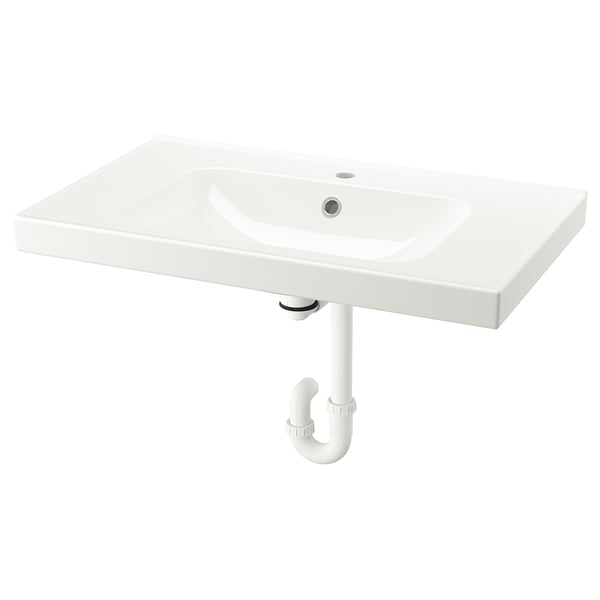 ORRSJÖN Wash-basin with water trap, white, 82x49 cm