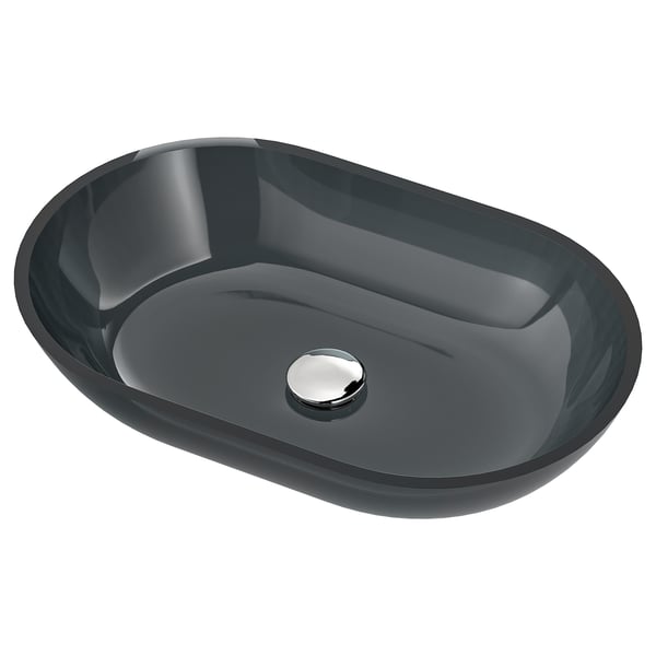 OXMYREN Countertop wash-basin, glass/dark grey, 56x35 cm