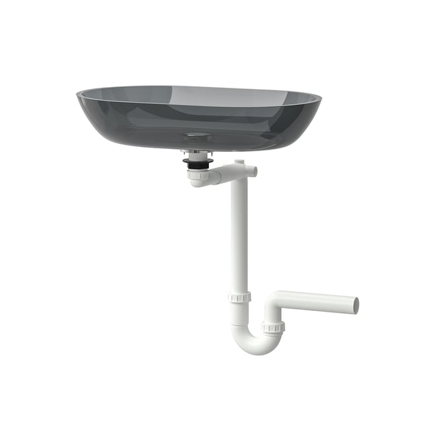 OXMYREN Countertop wash-basin, glass/dark grey, 56x35 cm