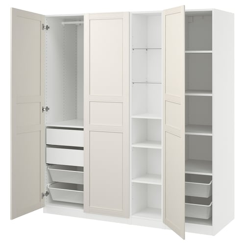 PAX / FLISBERGET Wardrobe combination, white/off-white, 185x60x201 cm