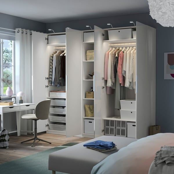 PAX / FORSAND Wardrobe combination, white/white, 250x60x236 cm