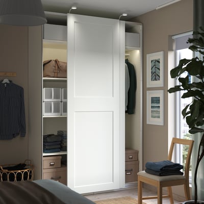 PAX / GRIMO Wardrobe with sliding doors, white/white, 150x66x236 cm