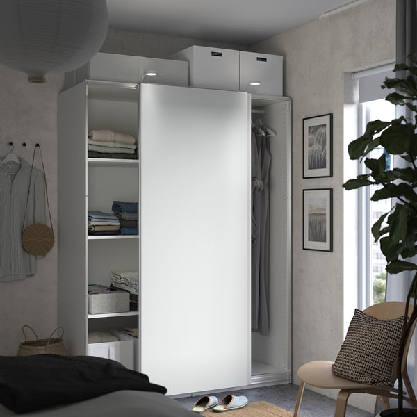 PAX / HASVIK Wardrobe with sliding doors, white/white, 150x66x201 cm