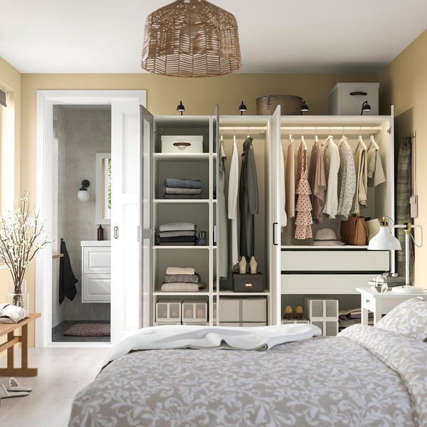 PAX / KAMMARTORP/GULLABERG Wardrobe combination, white mirror glass/grey white, 200x60x201 cm