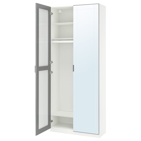 PAX / KAMMARTORP Wardrobe combination, white/mirror glass grey, 100x38x236 cm