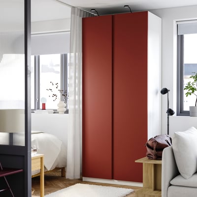 PAX / VIKANES Wardrobe combination, white/red-brown, 100x60x236 cm