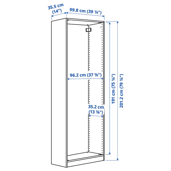 PAX Wardrobe frame, white, 100x35x201 cm