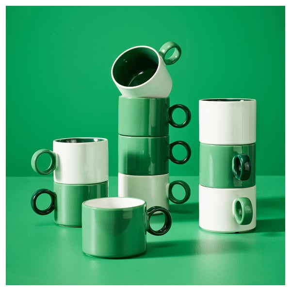 PIGGÅL Mug, white/green, 30 cl
