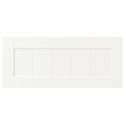 Describe white modern rectangular headboard, clean-lined design, made of fibreboard and painted with acrylic and polyester finishes.