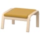 Modern light wood footstool, yellow-green cushion, sleek design.