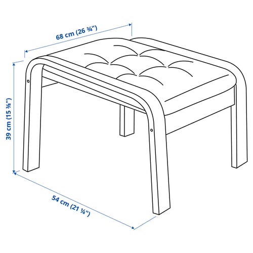 Illustration with measurements for the product: POÄNG.