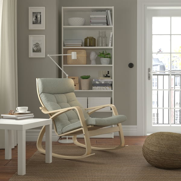 POÄNG Rocking-chair, birch veneer/Gunnared light green