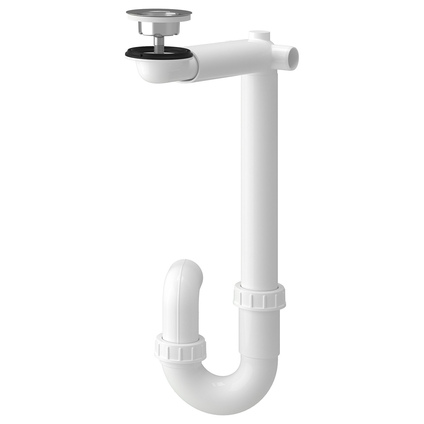 White adjustable water trap with stainless parts.