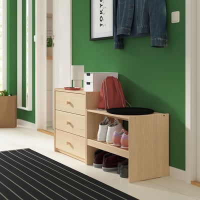 RAGGBERG Bench with shoe storage, pine, 60x35x45 cm