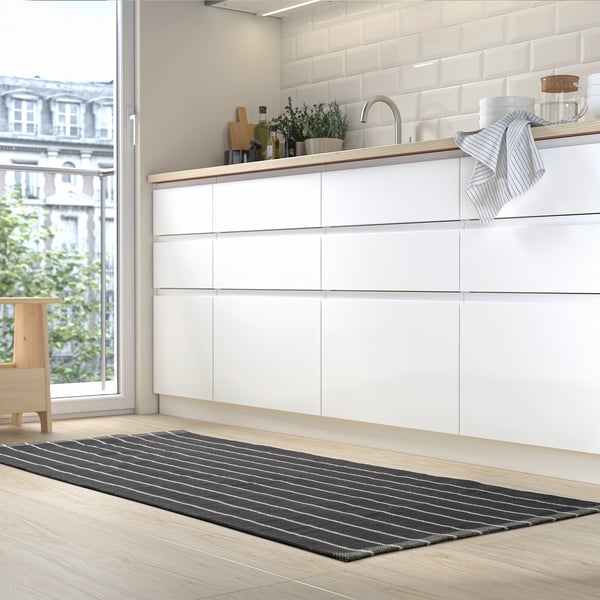 RIDSTIG Rug, flatwoven, grey/off-white, 80x180 cm