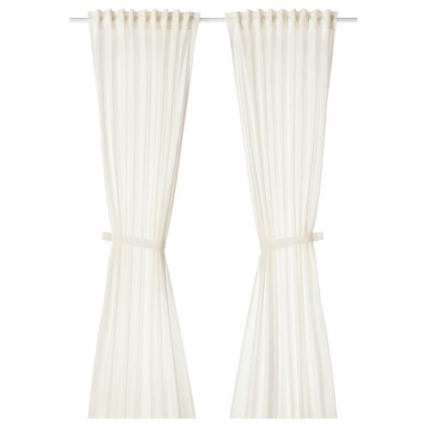 RITVA Curtains with tie-backs, 1 pair, white/with heading tape, 145x225 cm