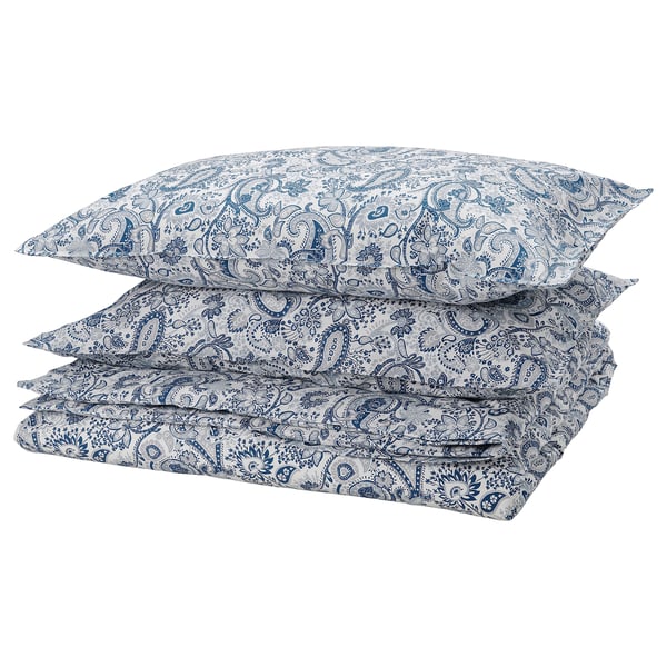 RODGERSIA Duvet cover and 2 pillowcases, blue/white, 200x200/50x80 cm
