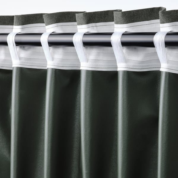 ROSENMANDEL Block-out curtains, 1 pair, dark green/with heading tape, 135x250 cm