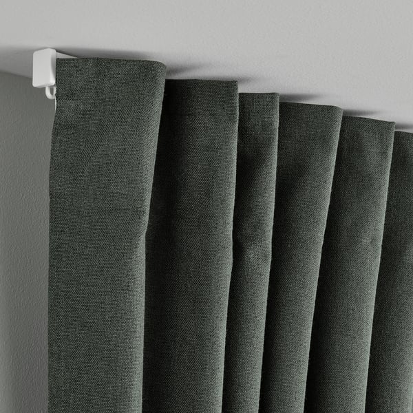 ROSENMANDEL Block-out curtains, 1 pair, dark green/with heading tape, 135x250 cm