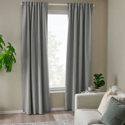 ROSENMANDEL Block-out curtains, 1 pair, grey/with heading tape, 135x250 cm