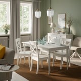 ROSENTORP / ROSENTORP Table and 4 chairs, white/white, 155/215x87 cm