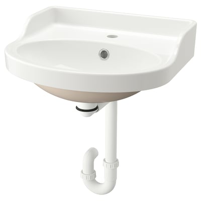 RUTSJÖN Semi-recessed wash-basin w watr trp, white, 50x44 cm