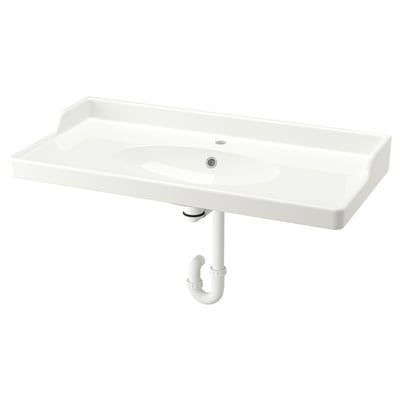 RUTSJÖN Wash-basin with water trap, white, 102x49 cm