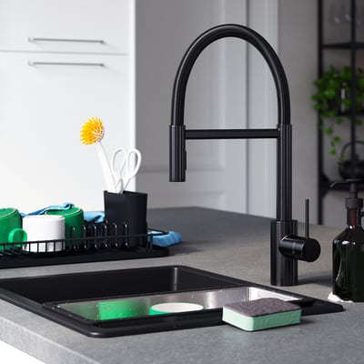 SALLSJÖN Kitchen mixer tap pull down w spray, black
