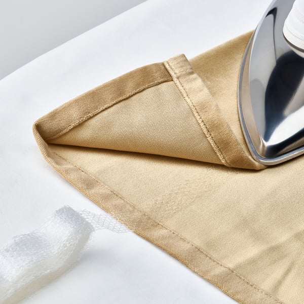 SANELA Curtains, 1 pair, beige-yellow/with heading tape, 140x250 cm