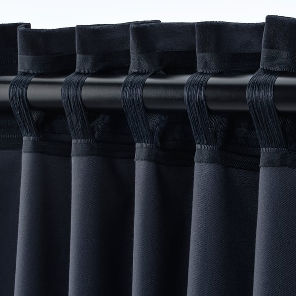 SANELA Curtains, 1 pair, dark blue/with heading tape, 140x250 cm