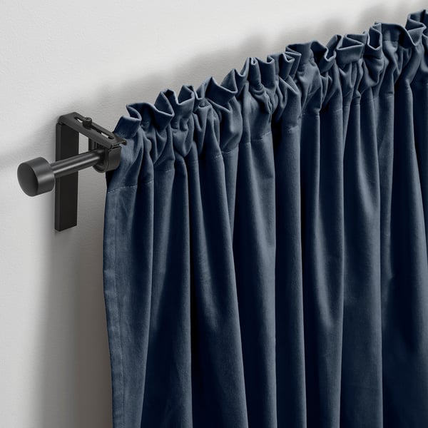 SANELA Curtains, 1 pair, dark blue/with heading tape, 140x250 cm