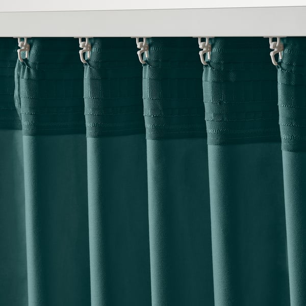 SANELA Curtains, 1 pair, dark grey-turquoise/with heading tape, 140x250 cm