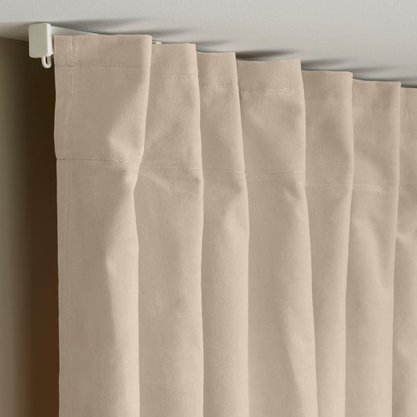 SANELA Curtains, 1 pair, light beige/with heading tape, 140x250 cm