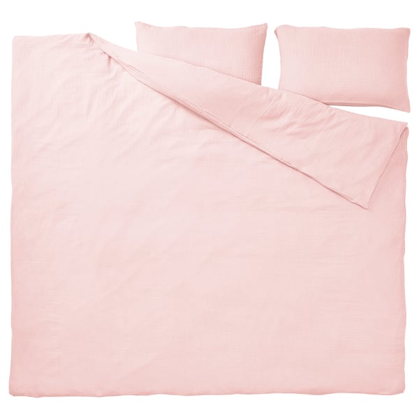 SCHERSMIN Duvet cover and 2 pillowcases, pale pink, 240x220/50x80 cm