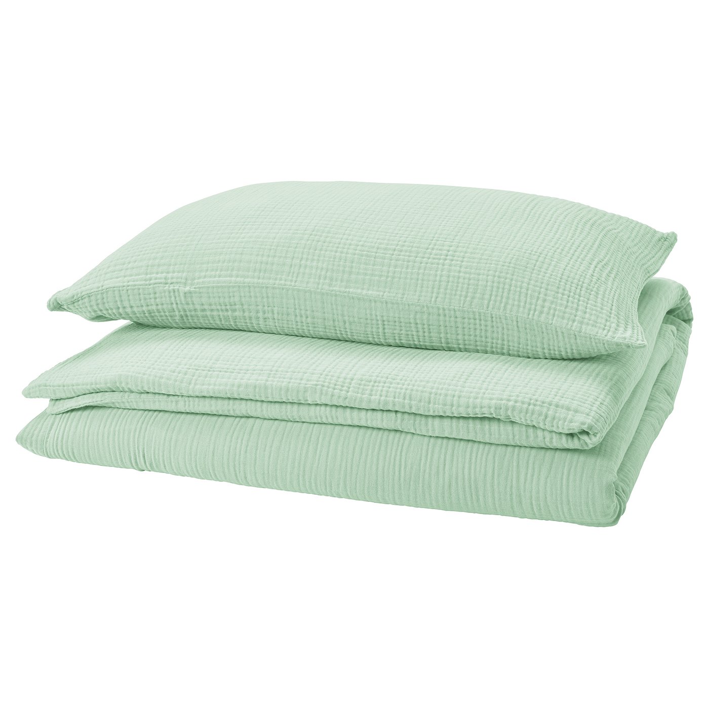 SCHERSMIN green cotton duvet set, wavy textured, organic gots certified.