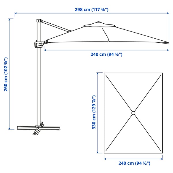 SEGLARÖ Parasol, hanging, anthracite/tilting, 330x240 cm