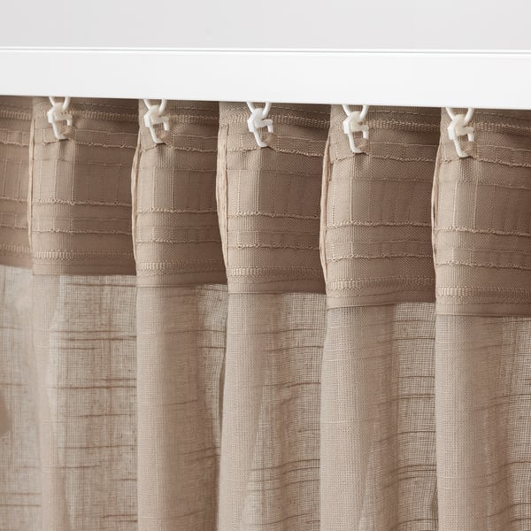 SILVERLÖNN Sheer curtains, 1 pair, beige/with heading tape, 145x250 cm