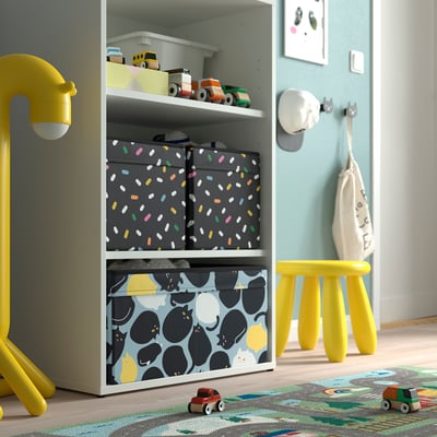 SKÅJARE recycled polyester storage box with colourful design.